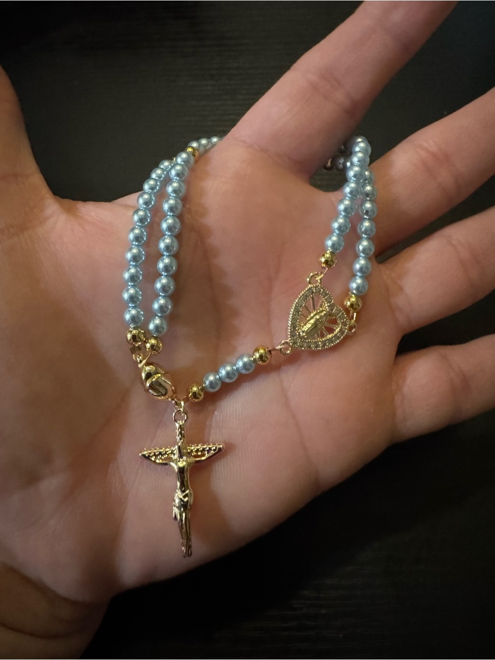 Blue Beaded Rosary Bracelet